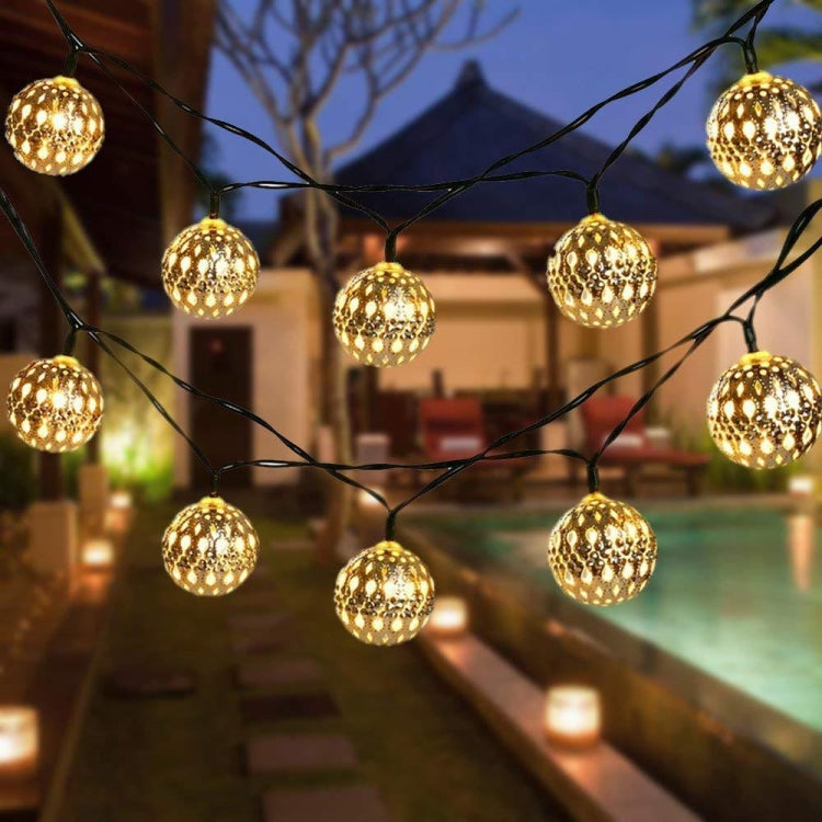 سلسلة أضواء LED خارجية كروية صغيرة مجوفة من الحديد للحديقة والاحتفالات مع جهاز تحكم عن بعد، صندوق بطارية مقاوم للماء 40 LED، صندوق بطارية مقاوم للماء 50 LED