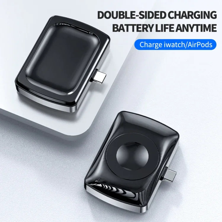 شاحن لاسلكي مزدوج الجوانب لسماعات الأذن وساعة اليد بمنفذ Type-C طراز JJT-997 لـ AirPods و iWatch
