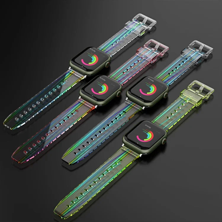 سوار ساعة سيليكون شفاف ملون لسلسلة Apple Watch، 7 بقياس 45مم / 6 & SE & 5 & 4 بقياس 44مم / 3 & 2 & 1 بقياس 42مم، 7 بقياس 41مم / 6 & SE & 5 & 4 بقياس 40مم / 3 & 2 & 1 بقياس 38مم