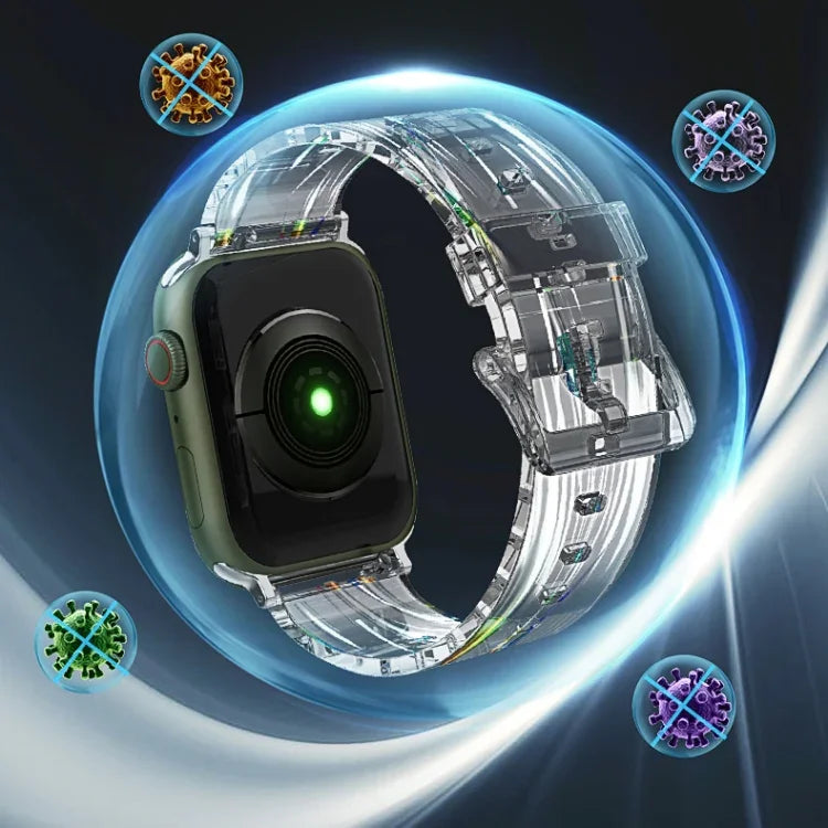 سوار ساعة سيليكون شفاف ملون لسلسلة Apple Watch، 7 بقياس 45مم / 6 & SE & 5 & 4 بقياس 44مم / 3 & 2 & 1 بقياس 42مم، 7 بقياس 41مم / 6 & SE & 5 & 4 بقياس 40مم / 3 & 2 & 1 بقياس 38مم