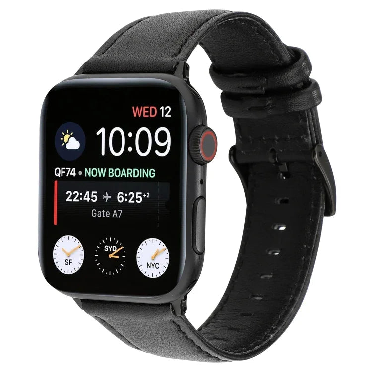 سوار ساعة من جلد طبيعي بنقشة حصان مجنون مشمع، لسلسلة Apple Watch، لسلسلة Apple Watch 5