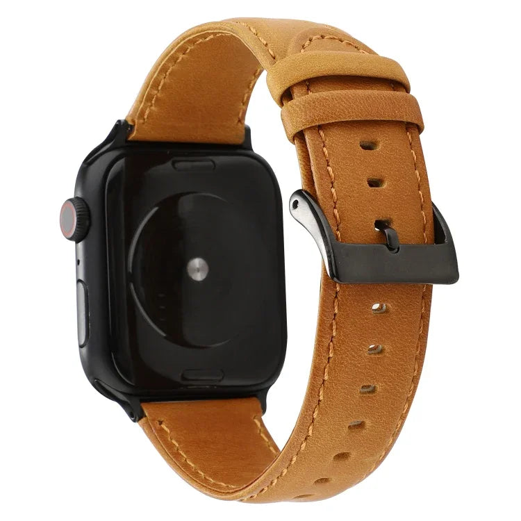 سوار ساعة من جلد طبيعي بنقشة حصان مجنون مشمع، لسلسلة Apple Watch، لسلسلة Apple Watch 5