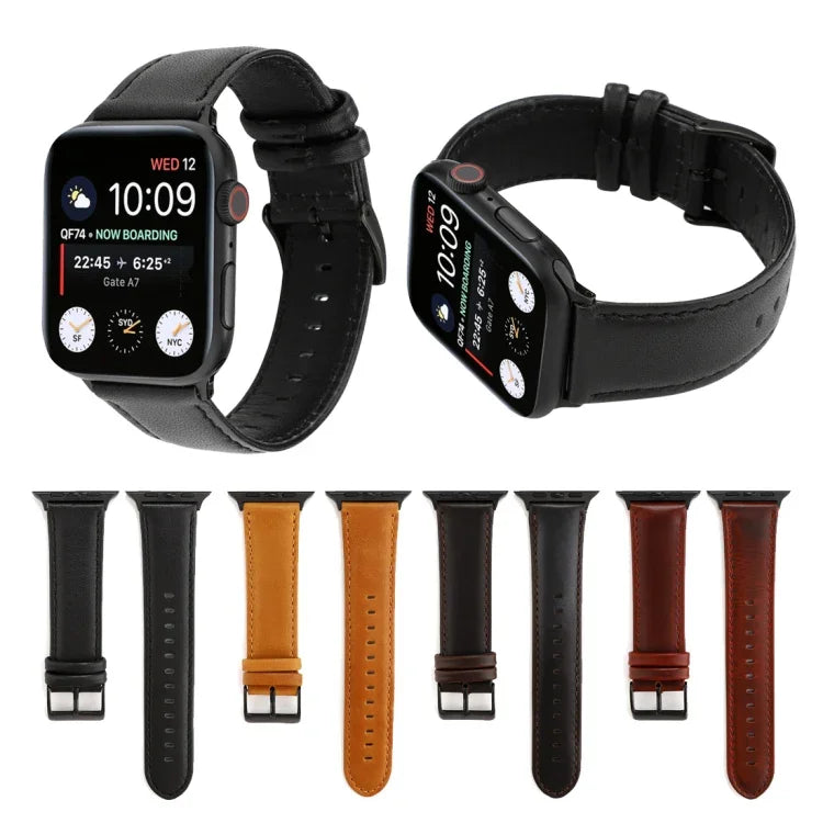 سوار ساعة من جلد طبيعي بنقشة حصان مجنون مشمع، لسلسلة Apple Watch، لسلسلة Apple Watch 5