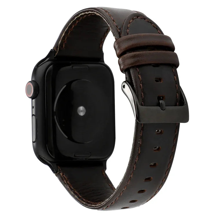 سوار ساعة من جلد طبيعي بنقشة حصان مجنون مشمع، لسلسلة Apple Watch، لسلسلة Apple Watch 5