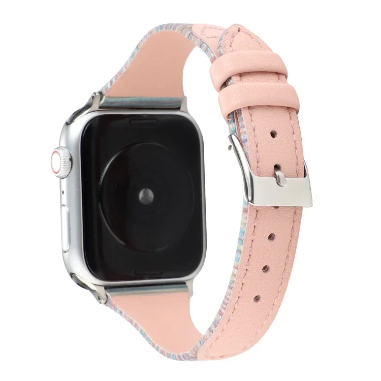 سوار ساعة من جلد طبيعي مخيط بخطوط، لسلسلة Apple Watch، لسلسلة Apple Watch 5
