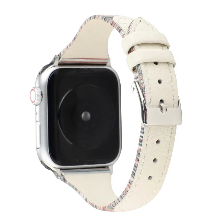 سوار ساعة من جلد طبيعي مخيط بخطوط، لسلسلة Apple Watch، لسلسلة Apple Watch 5