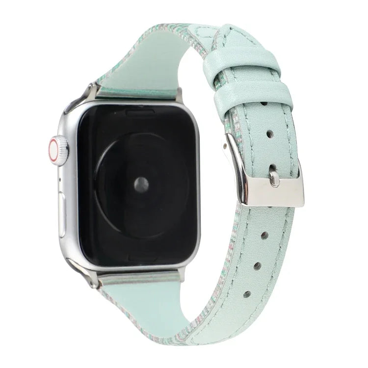 سوار ساعة من جلد طبيعي مخيط بخطوط، لسلسلة Apple Watch، لسلسلة Apple Watch 5