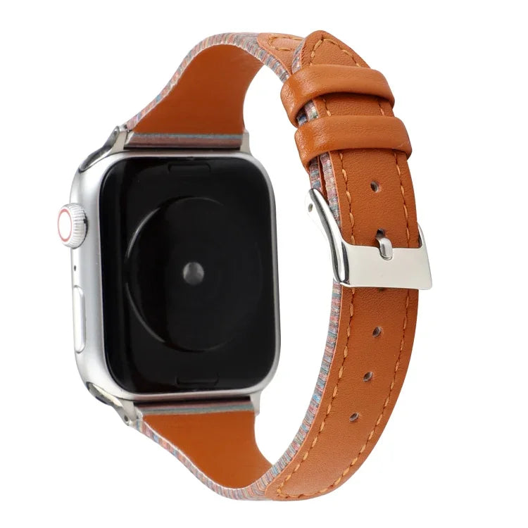 سوار ساعة من جلد طبيعي مخيط بخطوط، لسلسلة Apple Watch، لسلسلة Apple Watch 5