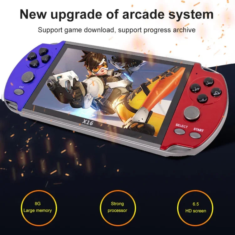 جهاز ألعاب محمول كلاسيكي بشاشة 6.5 بوصة X16 بذاكرة 8 جيجابايت، X16 8GB 6.5 inch