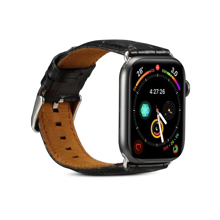سوار ساعة بنقشة جلد التمساح من جلد البقر، لسلسلة Apple Watch، لسلسلة Apple Watch 5