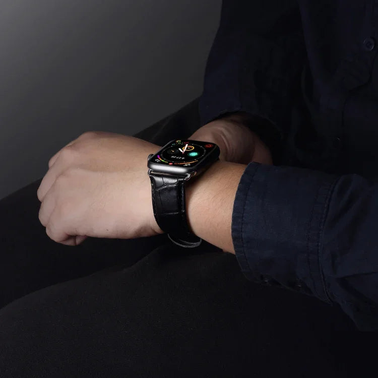سوار ساعة بنقشة جلد التمساح من جلد البقر، لسلسلة Apple Watch، لسلسلة Apple Watch 5