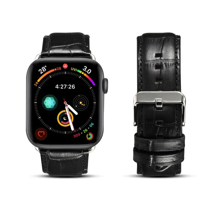 سوار ساعة بنقشة جلد التمساح من جلد البقر، لسلسلة Apple Watch، لسلسلة Apple Watch 5
