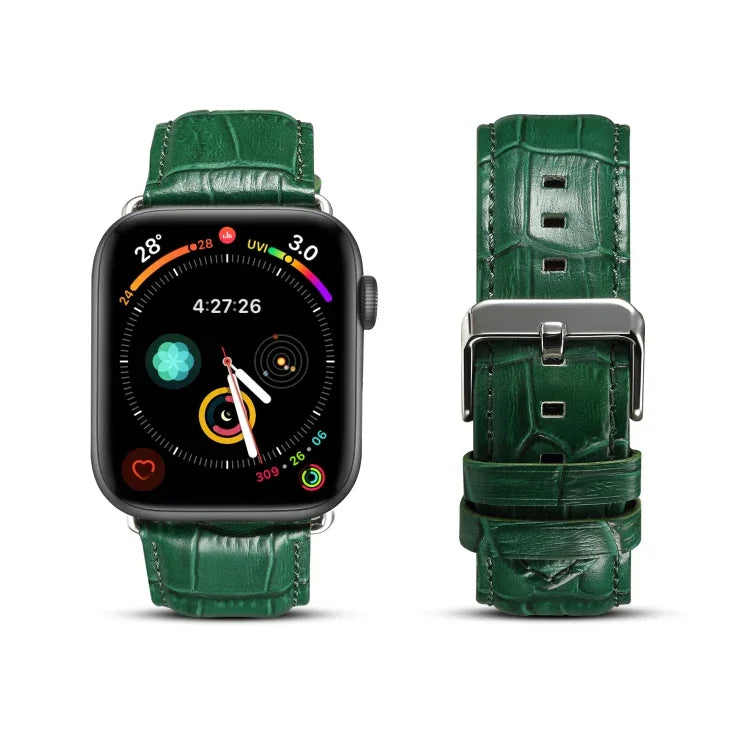 سوار ساعة بنقشة جلد التمساح من جلد البقر، لسلسلة Apple Watch، لسلسلة Apple Watch 5
