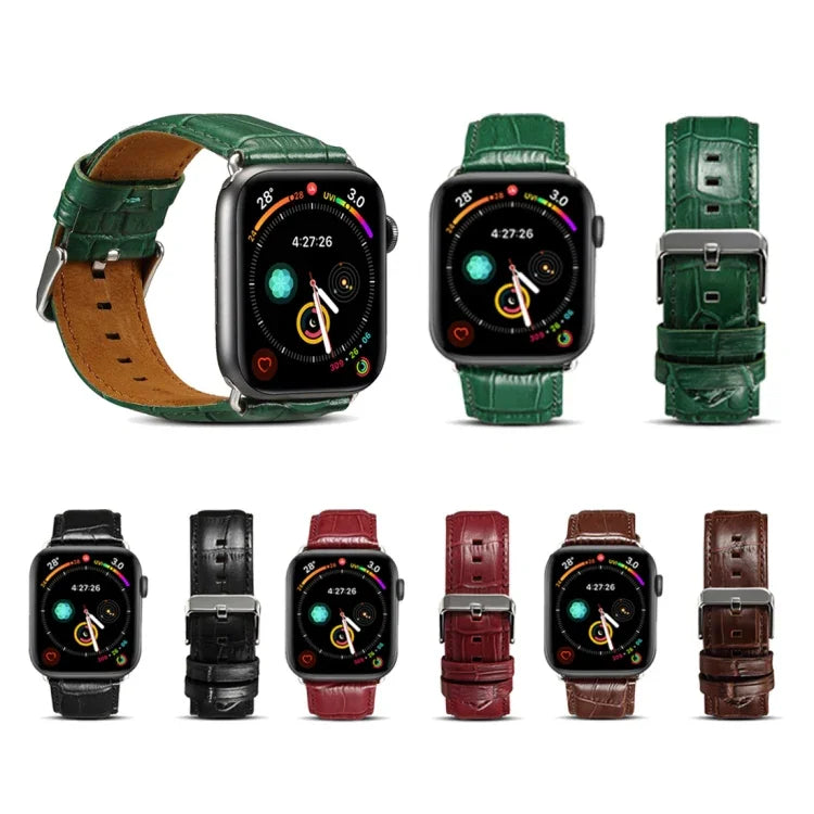 سوار ساعة بنقشة جلد التمساح من جلد البقر، لسلسلة Apple Watch، لسلسلة Apple Watch 5