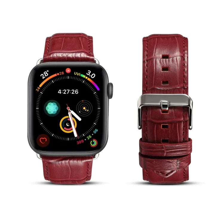 سوار ساعة بنقشة جلد التمساح من جلد البقر، لسلسلة Apple Watch، لسلسلة Apple Watch 5