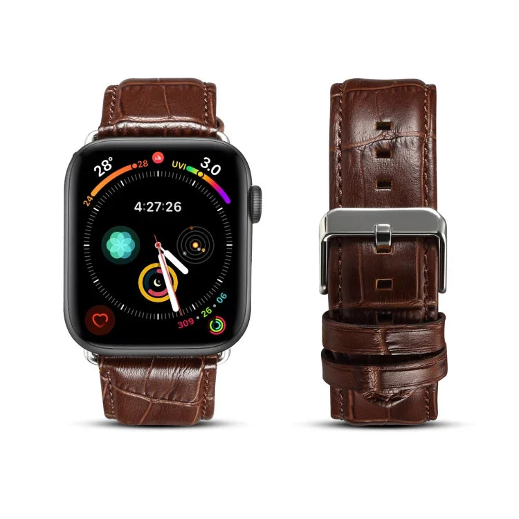 سوار ساعة بنقشة جلد التمساح من جلد البقر، لسلسلة Apple Watch، لسلسلة Apple Watch 5