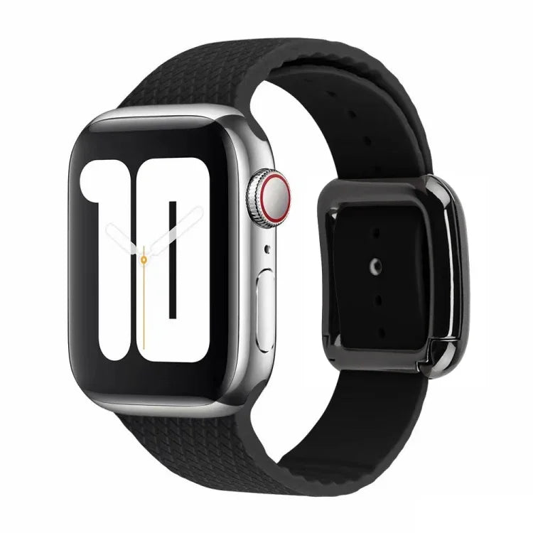سوار ساعة سيليكون بإبزيم أسود لسلسلة Apple Watch، 7 بقياس 45مم / 6&SE&5&4 بقياس 44مم / 3&2&1 بقياس 42مم