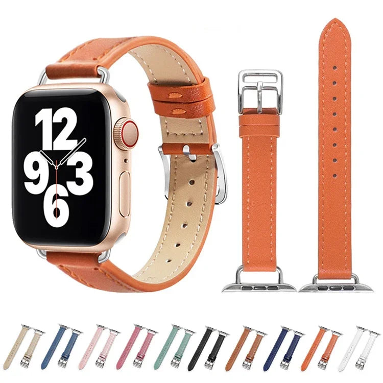 سوار ساعة من جلد البقر بعرض 14مم لسلسلة Apple Watch، 7 بقياس 41مم/6&SE&5&4 بقياس 40مم/3&2&1 بقياس 38مم، 7 بقياس 45مم/6&SE&5&4 بقياس 44مم/3&2&1 بقياس 42مم