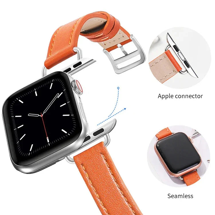 سوار ساعة من جلد البقر بعرض 14مم لسلسلة Apple Watch، 7 بقياس 41مم/6&SE&5&4 بقياس 40مم/3&2&1 بقياس 38مم، 7 بقياس 45مم/6&SE&5&4 بقياس 44مم/3&2&1 بقياس 42مم