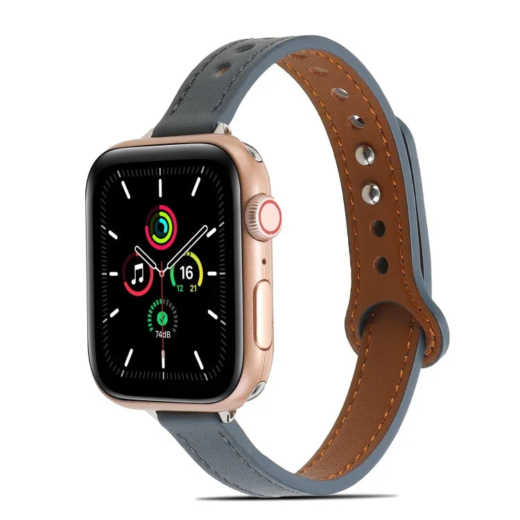 سوار ساعة من الجلد مع مسامير مزدوجة لسلسلة Apple Watch، 7 بقياس 41مم / 6&SE&5&4 بقياس 40مم / 3&2&1 بقياس 38مم، 7 بقياس 45مم / 6&SE&5&4 بقياس 44مم / 3&2&1 بقياس 42مم