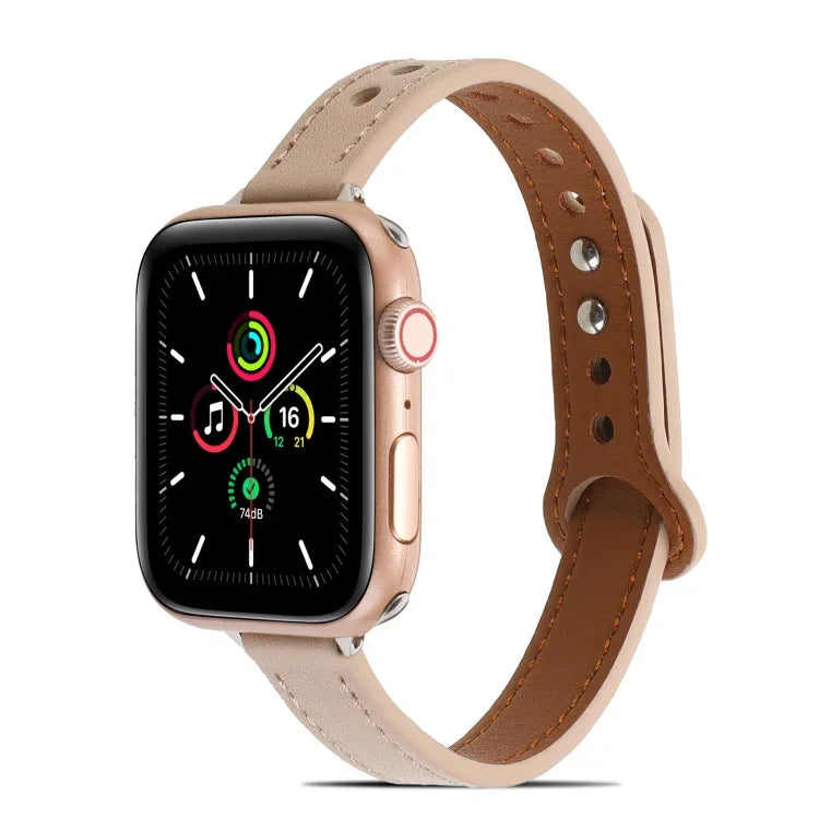 سوار ساعة من الجلد مع مسامير مزدوجة لسلسلة Apple Watch، 7 بقياس 41مم / 6&SE&5&4 بقياس 40مم / 3&2&1 بقياس 38مم، 7 بقياس 45مم / 6&SE&5&4 بقياس 44مم / 3&2&1 بقياس 42مم