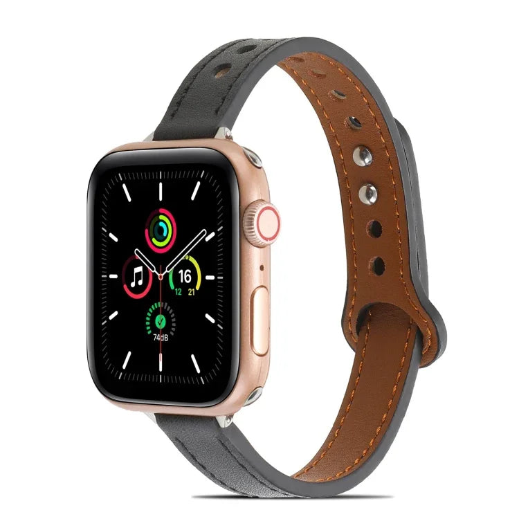 سوار ساعة من الجلد مع مسامير مزدوجة لسلسلة Apple Watch، 7 بقياس 41مم / 6&SE&5&4 بقياس 40مم / 3&2&1 بقياس 38مم، 7 بقياس 45مم / 6&SE&5&4 بقياس 44مم / 3&2&1 بقياس 42مم