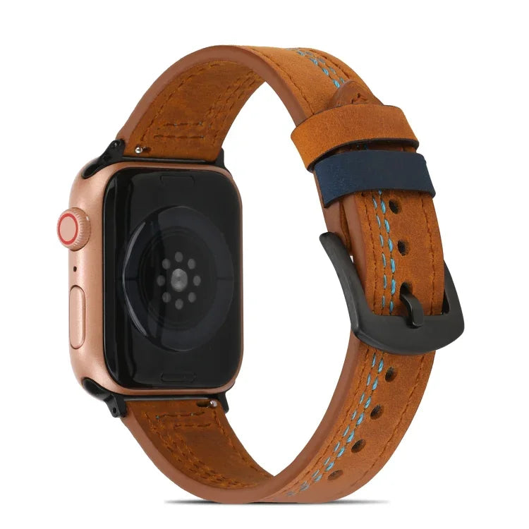 سوار ساعة من الجلد المطفأ مخيط لسلسلة Apple Watch، 7 41mm / 6&SE&5&4 40mm / 3&2&1 38mm، 7 45mm / 6&SE&5&4 44mm / 3&2&1 42mm
