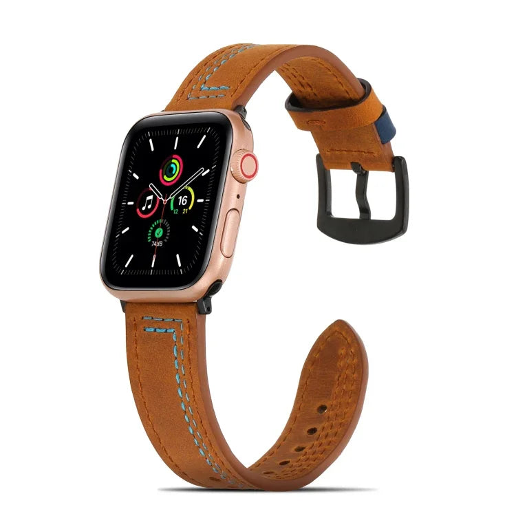 سوار ساعة من الجلد المطفأ مخيط لسلسلة Apple Watch، 7 41mm / 6&SE&5&4 40mm / 3&2&1 38mm، 7 45mm / 6&SE&5&4 44mm / 3&2&1 42mm