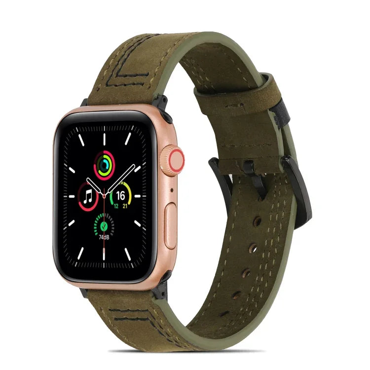 سوار ساعة من الجلد المطفأ مخيط لسلسلة Apple Watch، 7 41mm / 6&SE&5&4 40mm / 3&2&1 38mm، 7 45mm / 6&SE&5&4 44mm / 3&2&1 42mm