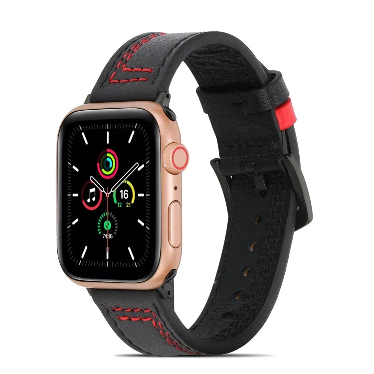 سوار ساعة من الجلد المطفأ مخيط لسلسلة Apple Watch، 7 41mm / 6&SE&5&4 40mm / 3&2&1 38mm، 7 45mm / 6&SE&5&4 44mm / 3&2&1 42mm