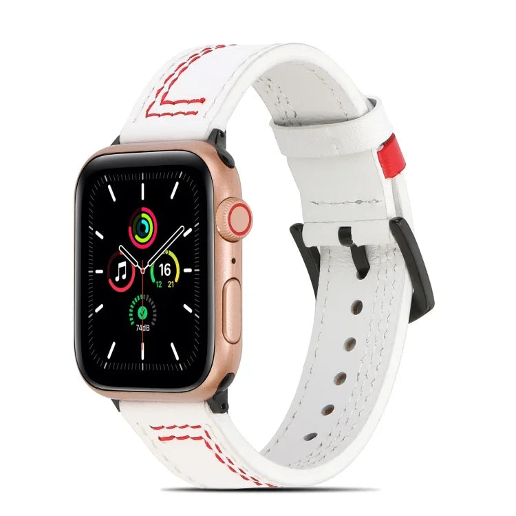 سوار ساعة من الجلد المطفأ مخيط لسلسلة Apple Watch، 7 41mm / 6&SE&5&4 40mm / 3&2&1 38mm، 7 45mm / 6&SE&5&4 44mm / 3&2&1 42mm