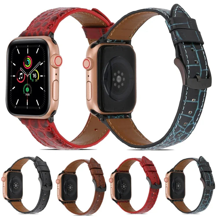 سوار ساعة من الجلد بنقشة تمساح لسلسلة Apple Watch، 7 41mm / 6&SE&5&4 40mm / 3&2&1 38mm، 7 45mm / 6&SE&5&4 44mm / 3&2&1 42mm