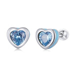 S925 Sterling Silver Heart Zircon Ear Stud Women Earrings, Heart Zircon(Blue)
