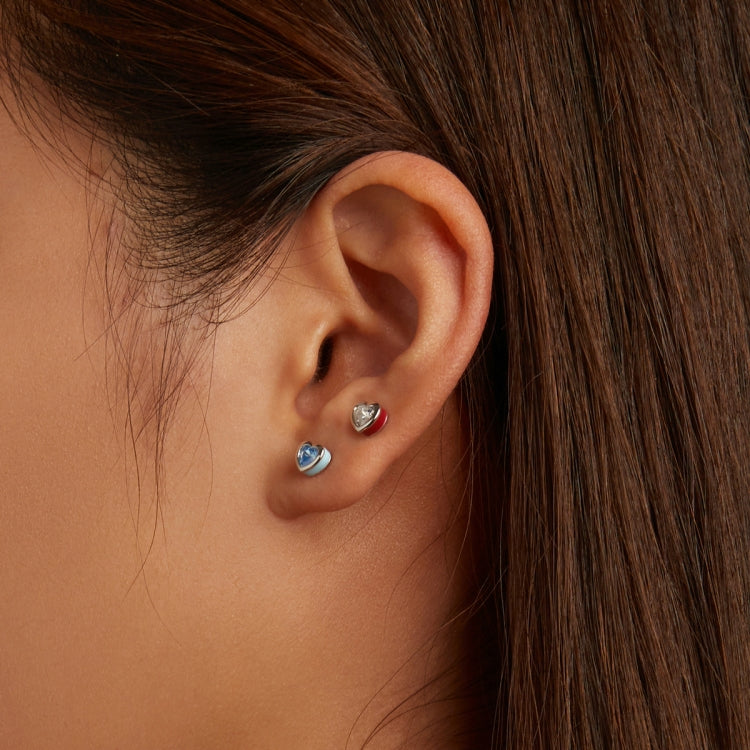 S925 Sterling Silver Heart Zircon Ear Stud Women Earrings, Heart Zircon(Blue)