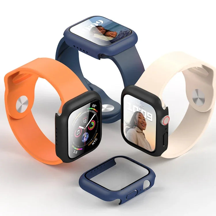 حافظة ROCK 2 في 1 بإطار PC + واقي زجاج مقسى، لسلسلة Apple Watch 9 / 8 / 7 41mm، لسلسلة Apple Watch 9 / 8 / 7 45mm