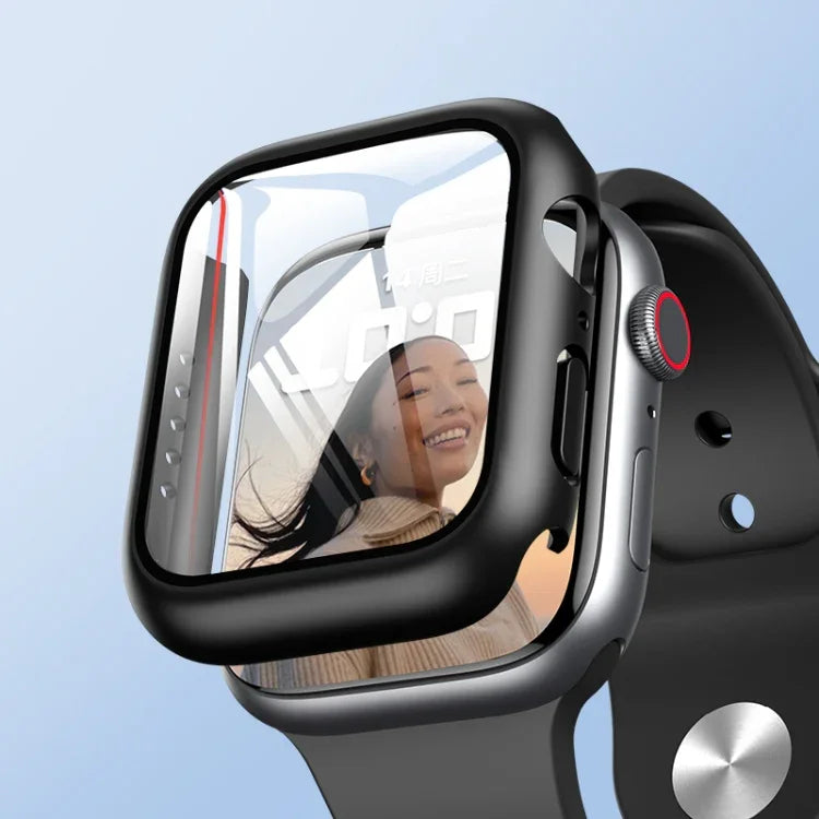 حافظة ROCK 2 في 1 بإطار PC + واقي زجاج مقسى، لسلسلة Apple Watch 9 / 8 / 7 41mm، لسلسلة Apple Watch 9 / 8 / 7 45mm