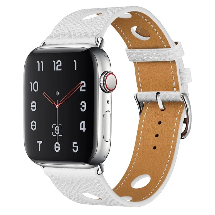 سوار ساعة من الجلد الصناعي مع إبزيم فضي لسلسلة Apple Watch، 7 41mm / 6&SE&5&4 40mm / 3&2&1 38mm، 7 45mm / 6&SE&5&4 44mm / 3&2&1 42mm
