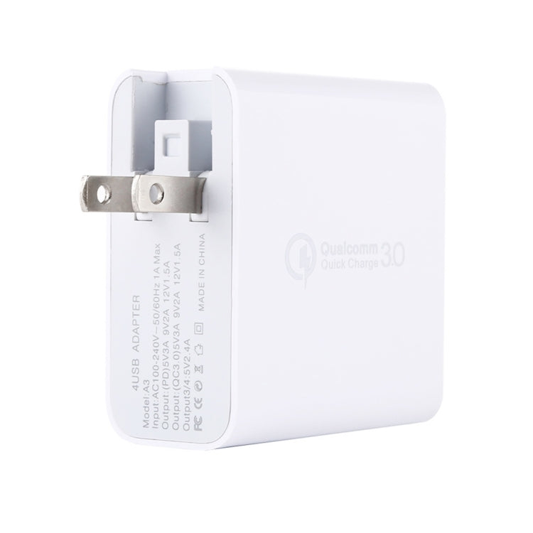 شاحن سفر A3 PD 18 واط USB-C / Type-C + QC3.0 USB + واجهة USB مزدوجة، قابس الولايات المتحدة، قابس الاتحاد الأوروبي، قابس المملكة المتحدة