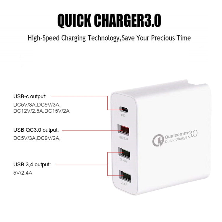 شاحن سفر A3 PD 18 واط USB-C / Type-C + QC3.0 USB + واجهة USB مزدوجة، قابس الولايات المتحدة، قابس الاتحاد الأوروبي، قابس المملكة المتحدة