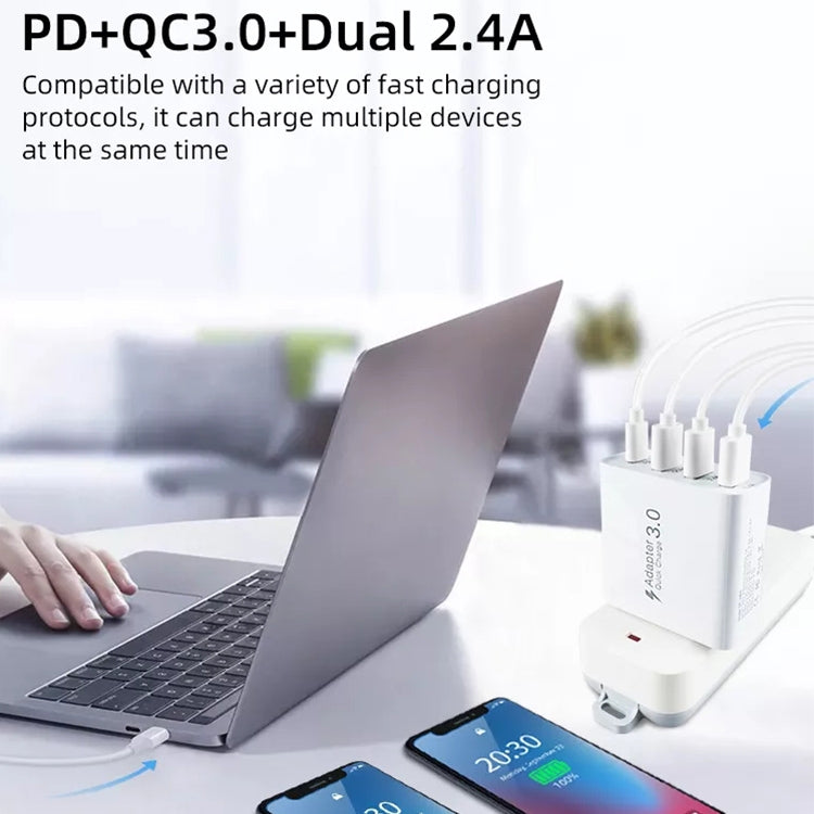 شاحن سفر A3 PD 18 واط USB-C / Type-C + QC3.0 USB + واجهة USB مزدوجة، قابس الولايات المتحدة، قابس الاتحاد الأوروبي، قابس المملكة المتحدة