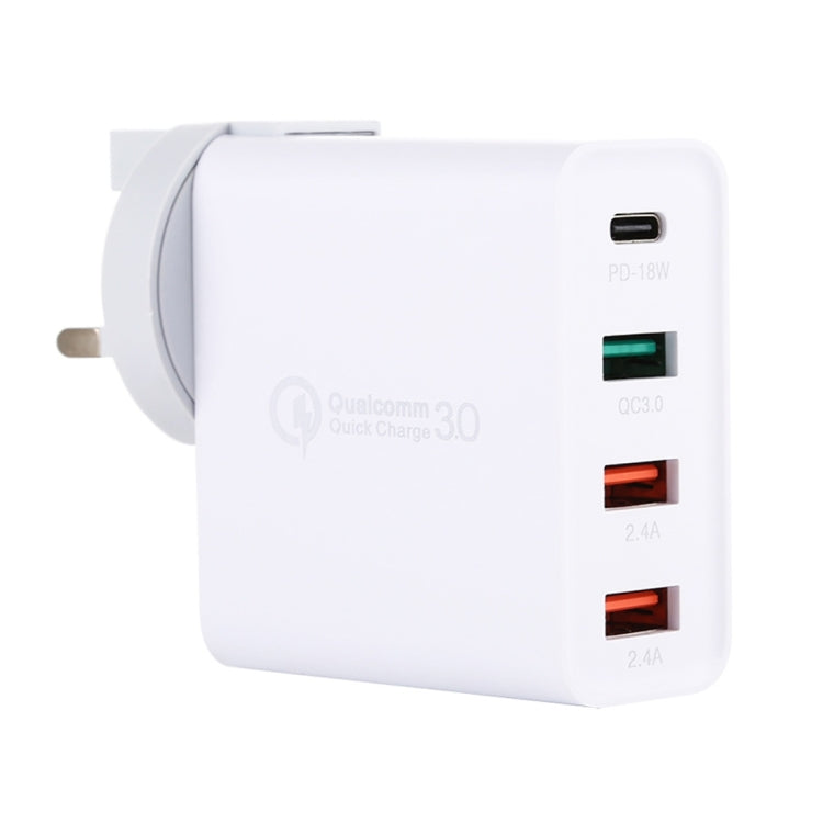 شاحن سفر A3 PD 18 واط USB-C / Type-C + QC3.0 USB + واجهة USB مزدوجة، قابس الولايات المتحدة، قابس الاتحاد الأوروبي، قابس المملكة المتحدة