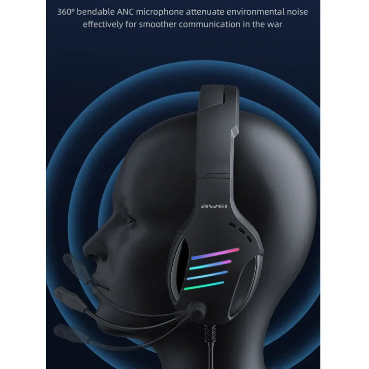 سماعة ألعاب سلكية awei GM-5 USB + 3.5 مم مع إضاءة محيطية وميكروفون، GM-5