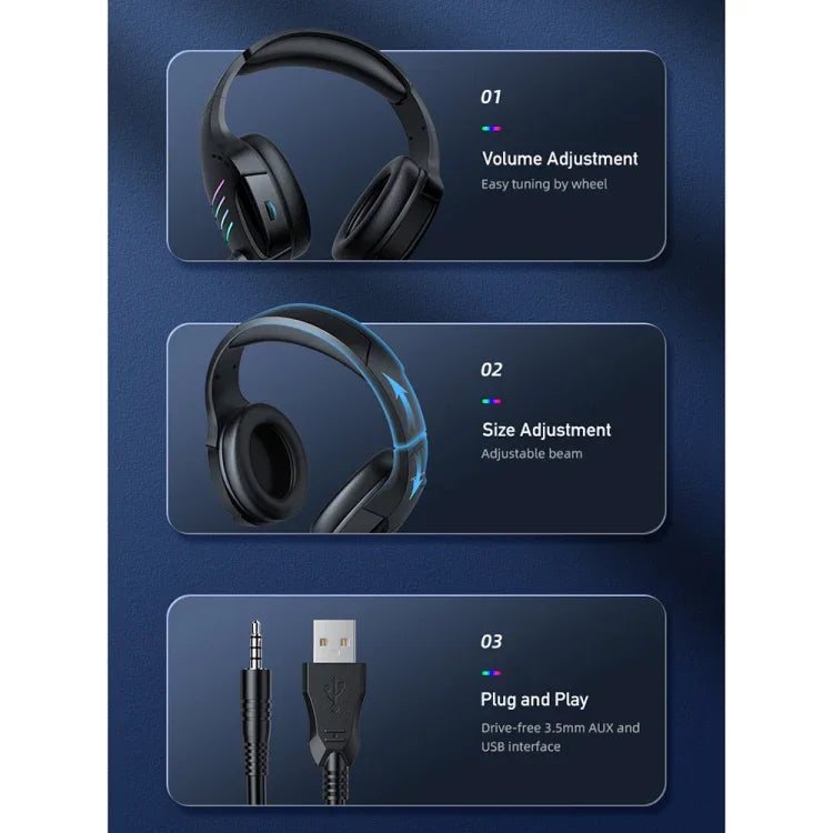 سماعة ألعاب سلكية awei GM-5 USB + 3.5 مم مع إضاءة محيطية وميكروفون، GM-5