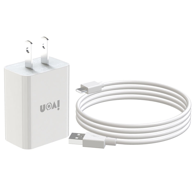 شاحن سفر IVON AD-33 2 في 1 بمنفذ USB واحد 2.1A + كابل بيانات USB إلى USB-C / Type-C بطول 1 متر، قابس الاتحاد الأوروبي، قابس الولايات المتحدة