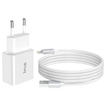 شاحن سفر IVON AD-35 2 في 1 بمنفذ USB 18 واط QC3.0 + مجموعة كابل بيانات USB إلى 8 سنون بطول 1 متر، قابس الاتحاد الأوروبي، قابس الولايات المتحدة