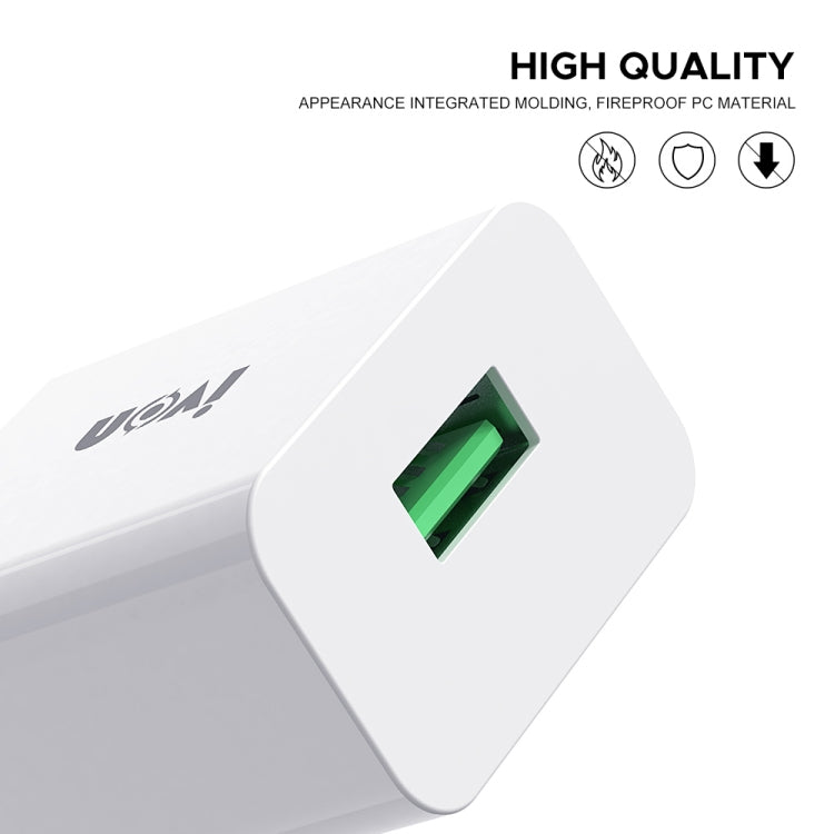شاحن سفر IVON AD-35 2 في 1 بمنفذ USB 18 واط QC3.0 + مجموعة كابل بيانات USB إلى 8 سنون بطول 1 متر، قابس الاتحاد الأوروبي، قابس الولايات المتحدة