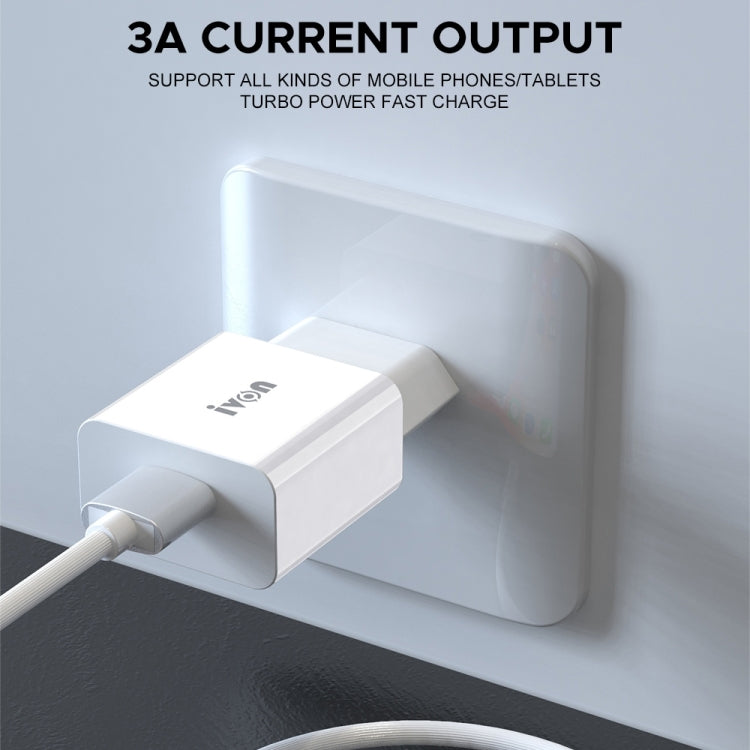شاحن سفر IVON AD-35 2 في 1 بمنفذ USB QC3.0 بقوة 18 واط + كابل بيانات USB إلى Micro USB بطول 1 متر، قابس الاتحاد الأوروبي، قابس الولايات المتحدة