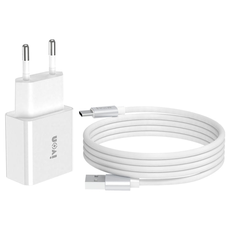 شاحن سفر IVON AD-35 2 في 1 بمنفذ USB QC3.0 بقوة 18 واط + كابل بيانات USB إلى USB-C / Type-C بطول 1 متر، قابس الاتحاد الأوروبي، قابس الولايات المتحدة