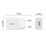 شاحن سفر IVON AD-35 2 في 1 بمنفذ USB QC3.0 بقوة 18 واط + كابل بيانات USB إلى USB-C / Type-C بطول 1 متر، قابس الاتحاد الأوروبي، قابس الولايات المتحدة