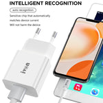 شاحن سفر IVON AD-35 2 في 1 بمنفذ USB QC3.0 بقوة 18 واط + كابل بيانات USB إلى USB-C / Type-C بطول 1 متر، قابس الاتحاد الأوروبي، قابس الولايات المتحدة